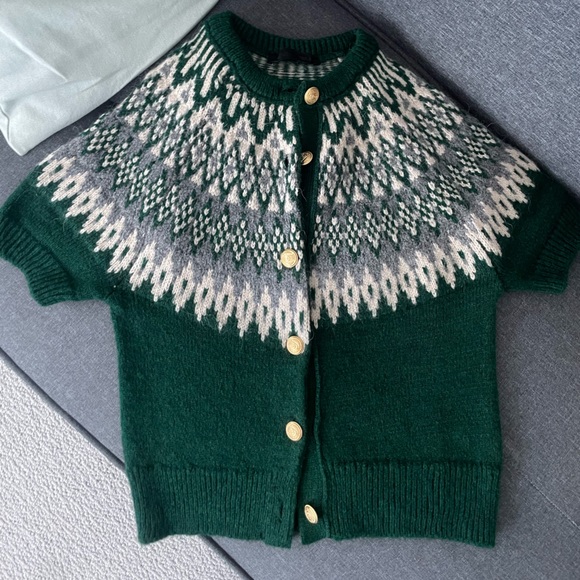 Zara Sweaters - Zara Green and White Patterned Cardigan